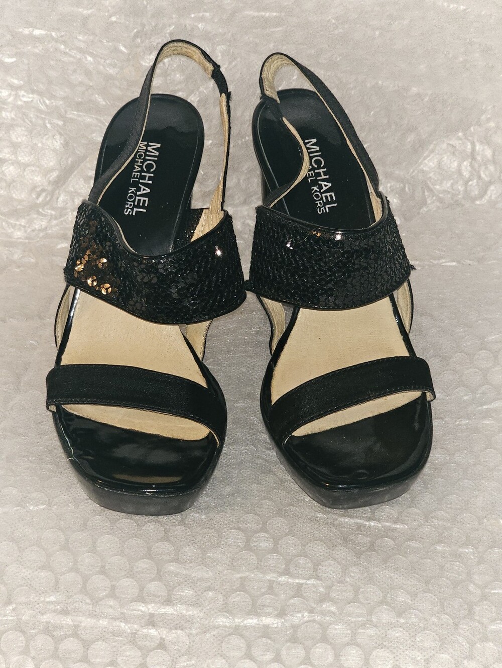 Michael Kors Black Sequins Textile leather Strappy Slingback Size 7 - Picture 7 of 10